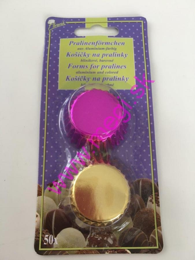 Hliníkové košíčky na pralinky 50ks, P-907 zlaté-fialové