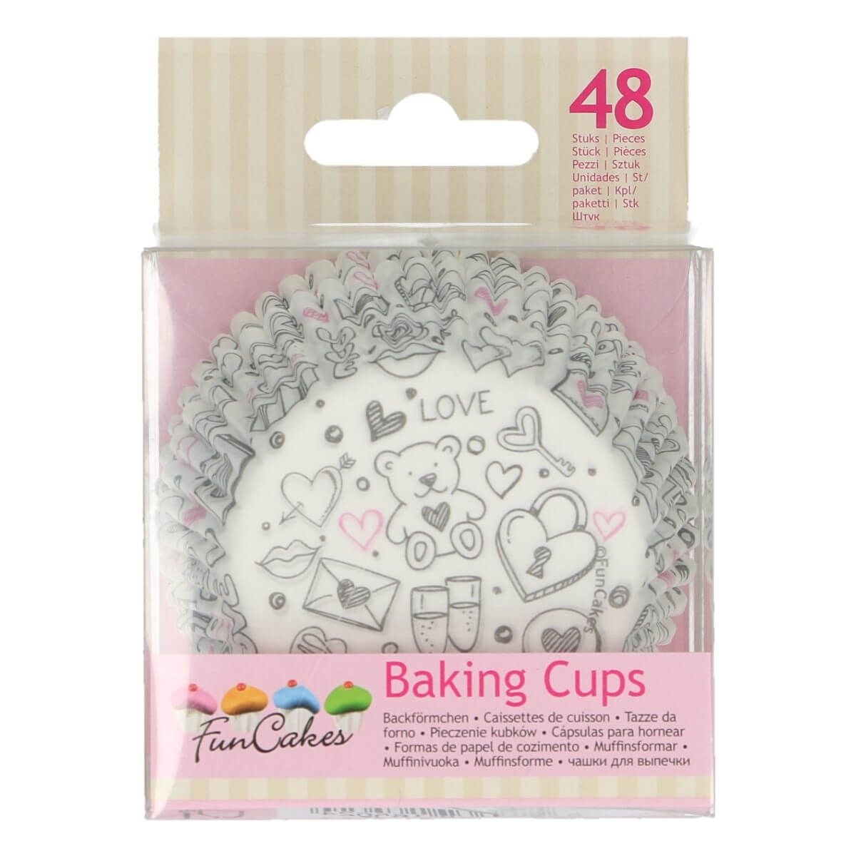 Košíky cupcake Love kresby, 48ks, FunCakes Baking Cups