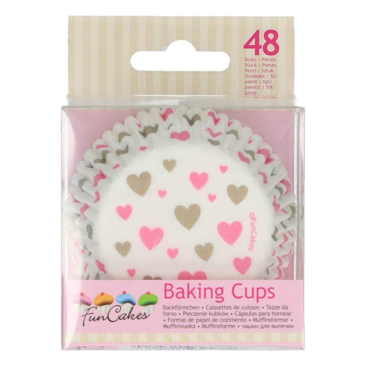 Košíky cupcake srdiečkové, 48ks, 50x32 mm, FunCakes Baking Cups