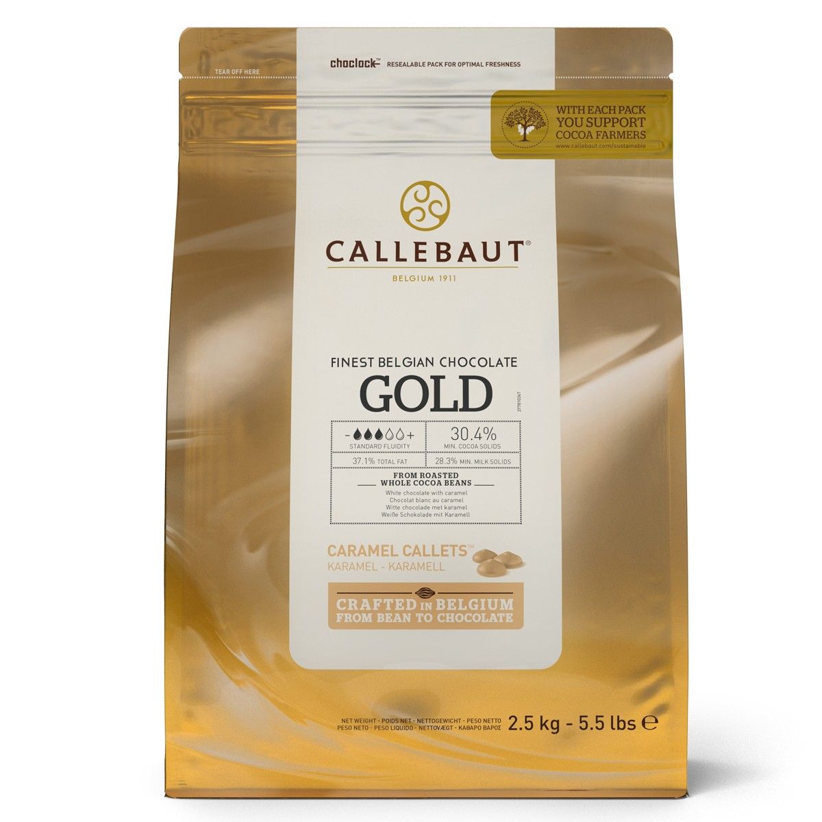 Callebaut čokoláda Zlatá 2,5 kg, CB555257, Callebaut Chocolate Callets – Gold