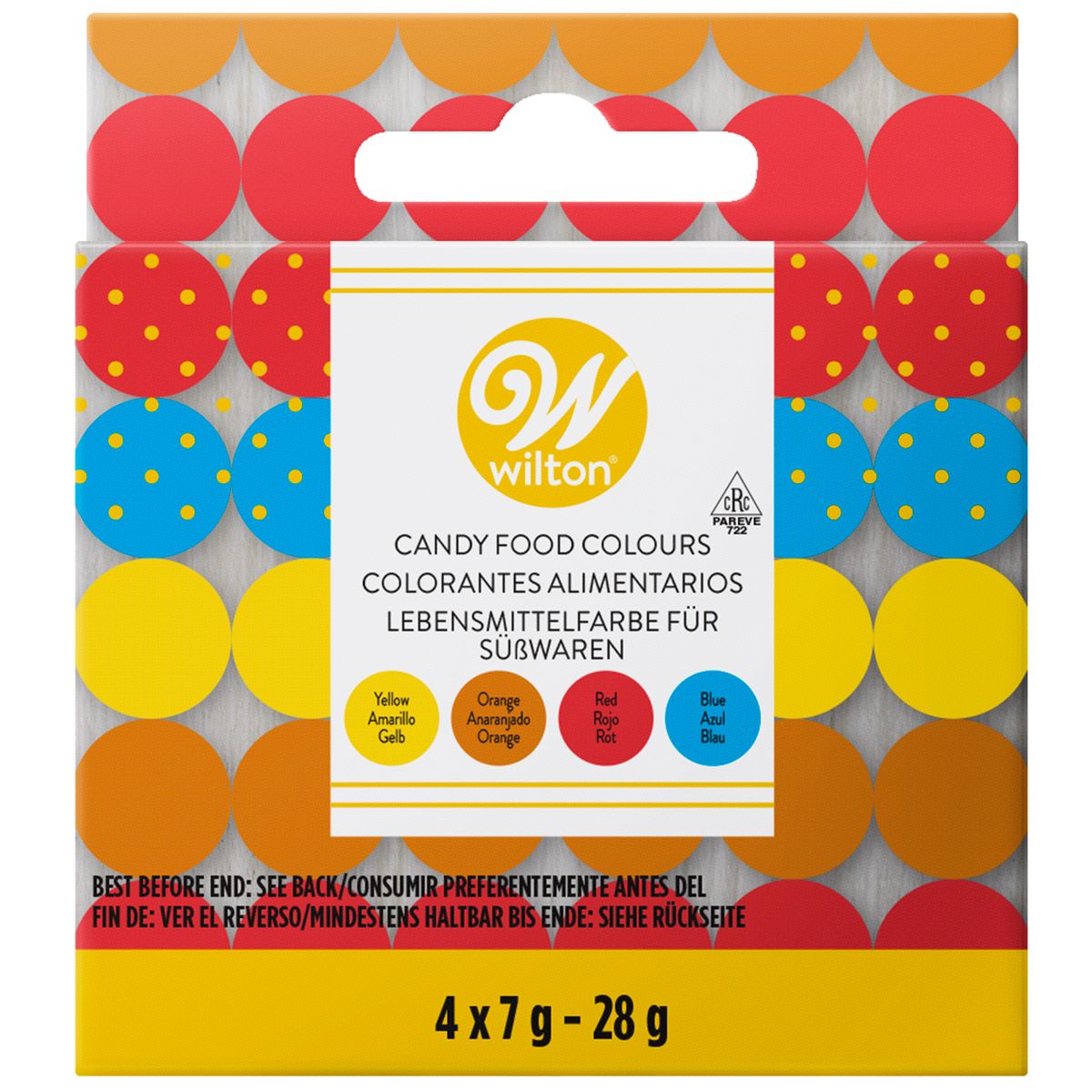 Sada farieb do čokolády, 4x7g (žltá, oranžová, červená, modrá), Wilton, 04-0-008