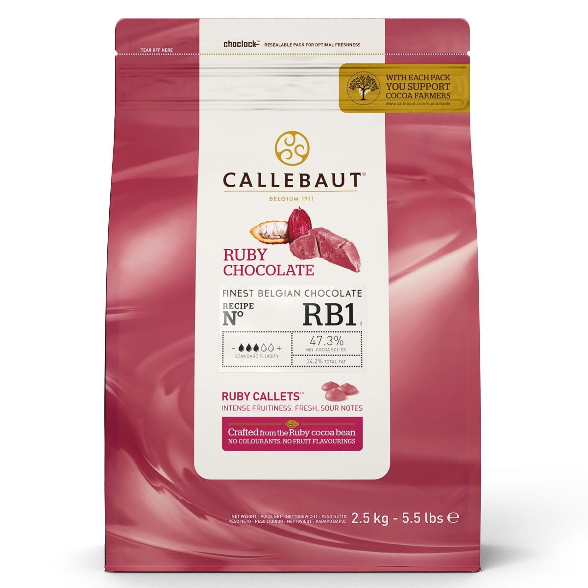 Čokoláda Ruby 47,3% (RB1) 2,5kg, CB576856, Callebaut Chocolate Callets Ruby