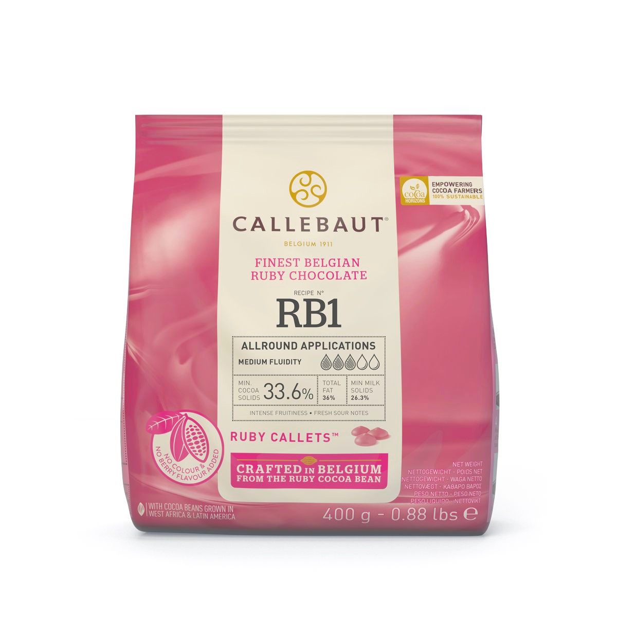 Čokoláda Ruby 47,3% (RB1) 400g, CB645859, Callebaut Chocolate Callets Ruby