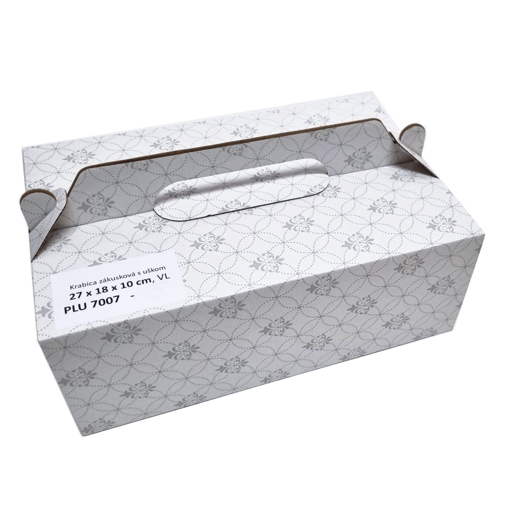 Krabica zákusková s uškom ornament 27x18x10 cm, VL